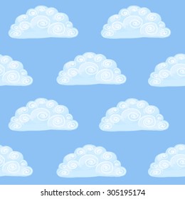 Hand-drawn vector seamless pattern with clouds in the sky
