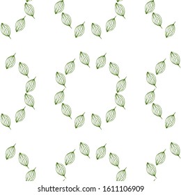 Hand-drawn vector seamless pattern with green leaves. Vector Simple green leaf tree elements for summer and spring decoration. Doodle vector illustration for design, logo, cards.