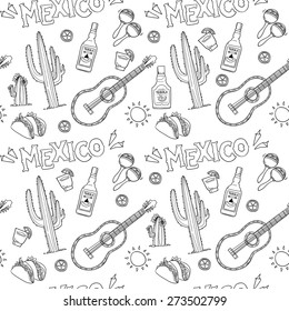 Hand-drawn vector seamless pattern - Mexico. 