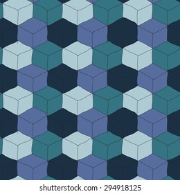 Hand-drawn vector seamless pattern. Modern stylish texture. Repeating geometric tiles with cubes.