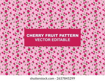 Hand-drawn vector seamless repeat pattern of cherry fruit icon. Vector illustration.