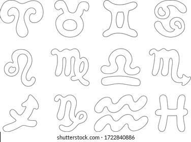 Hand-drawn vector  set of symbols of zodiac sign illustration. Useful for horoscope, calendar, postcard, ad, diary, journal, blog, children design, child book, childbirth, textile, prints, stamp,  