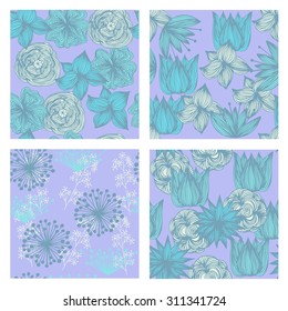 Hand-drawn vector set of vintage floral patterns and seamless backgrounds. Ideal for printing onto fabric and paper or scrap booking.Wedding, marriage, bridal, birthday, Valentine's day.