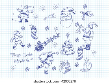 Hand-drawn vector set of Xmas doodles