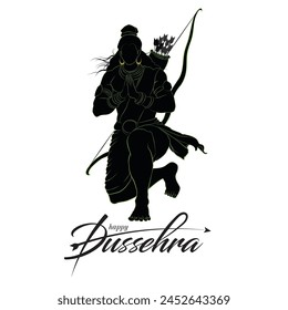 Hand-drawn vector silhouette, Hindu God worshiping silhouette, Ramayana character vector illustration