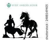 Hand-drawn vector silhouette, Sikh Guru Gobind Singh, Indian warrior vector silhouette