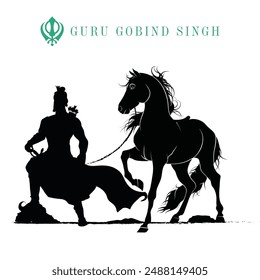 Hand-drawn vector silhouette, Sikh Guru Gobind Singh, Indian warrior vector silhouette