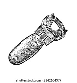 Esbozo vector dibujado a mano. Dibujo en blanco y negro de una bomba atómica. Bomba de aviación.