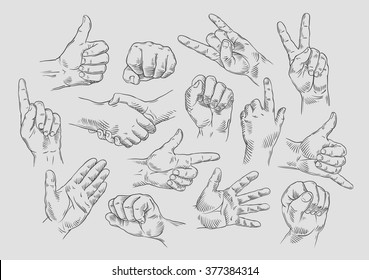 hand-drawn vector sketch collection of hand gestures