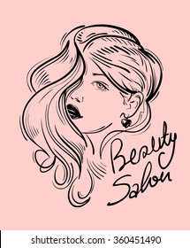 hand-drawn vector sketch of a face of a young beautiful woman