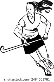 hand-drawn vector sketch field hockey player