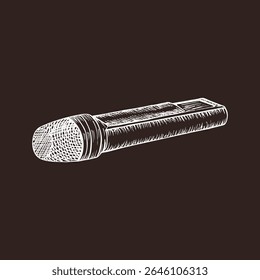 Ilustração de esboço vetorial desenhado à mão de um microfone. Um clipart de contorno em estilo de gravação. Desenho de um microfone - concerto, podcast, apresentação, conceito
