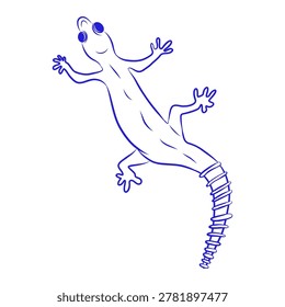 Hand-drawn vector sketch of a lizard, blue line art on a white background
