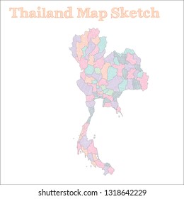 Hand-drawn vector sketch of Thailand's map with outlined borders.