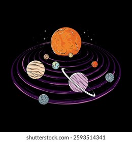 Hand-Drawn Vector Solar System – Colorful Celestial Illustration