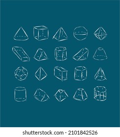 Esfera vectorial dibujada a mano, cubo y otras formas geométricas