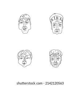 Hand-drawn vector stylish human faces. Fashion, beauty, style, modern, vintage, sketch, tattoo, line. People.