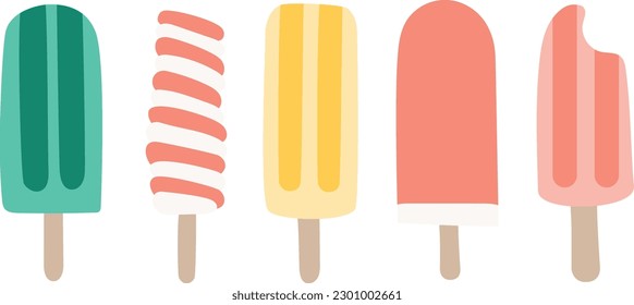 hand-drawn vector summer popsicles on transparent background. popsicles set. summer elements, clip art, images.