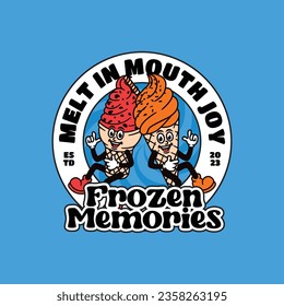 Hand-drawn vector of sweet food and ice cream retro vintage mascot