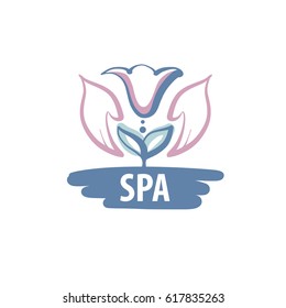 Hand-drawn vector template logo for  health care business. Logotype for spa. Image of sketch hand and flower isolated on white background.