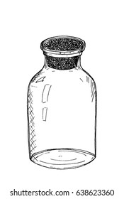 Hand-drawn vector transparent glass bottle with a cork.