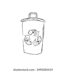 Hand-Drawn Vector Trash Can with Prominent Recycling Symbol