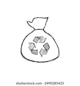 Hand-Drawn Vector Trash Can with Prominent Recycling Symbol