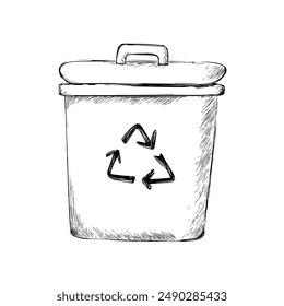 Hand-Drawn Vector Trash Can with Prominent Recycling Symbol