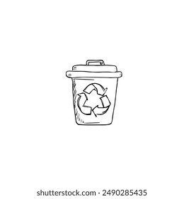 Hand-Drawn Vector Trash Can with Prominent Recycling Symbol