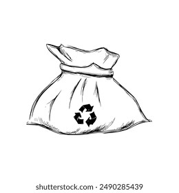 Hand-Drawn Vector Trash Can with Prominent Recycling Symbol