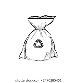 Hand-Drawn Vector Trash Can with Prominent Recycling Symbol