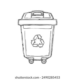 Hand-Drawn Vector Trash Can with Prominent Recycling Symbol