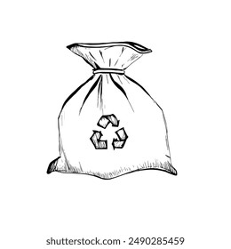 Hand-Drawn Vector Trash Can with Prominent Recycling Symbol