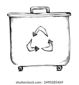 Hand-Drawn Vector Trash Can with Prominent Recycling Symbol