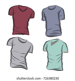 Hand-drawn vector t-shirt template mock up and showcase for designer, isolated on white background.