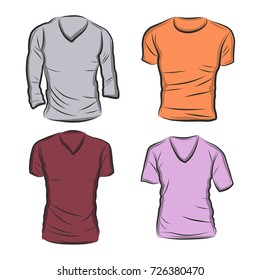 Hand-drawn vector t-shirt template mock up and showcase for designer, isolated on white background.