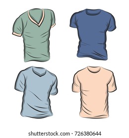 Hand-drawn vector t-shirt template mock up and showcase for designer, isolated on white background.