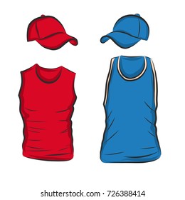 Hand-drawn vector t-shirt template mock up and showcase for designer, isolated on white background.