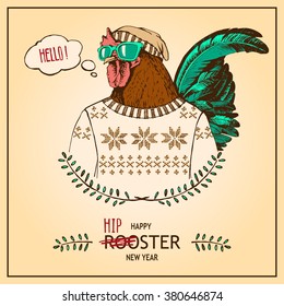 hand-drawn vector vintage hipster style rooster 