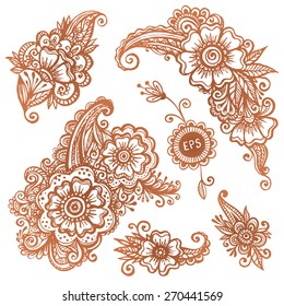 Hand-drawn vector vintage ornaments in mehndi style