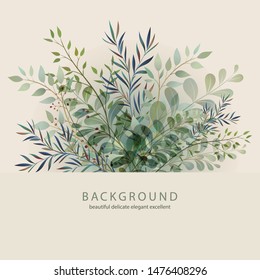 Handdrawn Vector Watercolour style, nature illustration. Background with leaves and branches, Imitation of watercolor