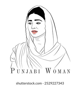 Hand-drawn vector woman portrait, An illustration of Punjabi lady, A beautiful line art of Punjab girl