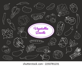 hand-drawn vegetable doodles icon set, fresh vegetable background for your design, isolated, vector illustration