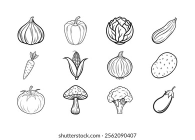 Hand-Drawn Vegetable Icon Vector Set.