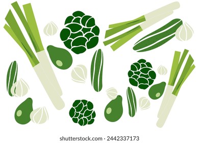 Hand-drawn vegetables isolated on a white background, vector illustration for menu design, packaging, cookbook, green vegetables isolated 