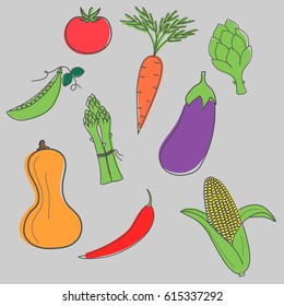 Hand-drawn vegetables, vegetable set is suitable for background