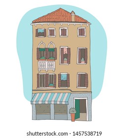 Hand-drawn Venetian old colored house