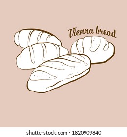 Hand-drawn Vienna bread bread illustration. Leavened, usually known in Austria, Vienna. Vector drawing series.