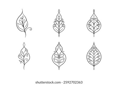 Hand-Drawn Vine and Leaf Mehndi Illustrations