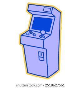 Hand-drawn vintage arcade machine from the 90s. Retro gaming sticker for nostalgia, classic games, and fun. Vector illustration for gamers, retro enthusiasts, and creative designs.